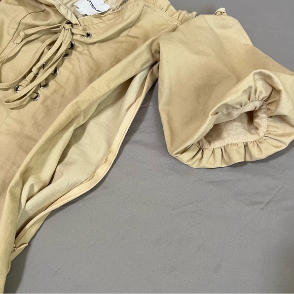 Better Be beige cream Puff Sleeve lace up mini Dress size S - Picture 7 of 15